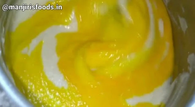 Saffron Milk added to the beated hung curd 